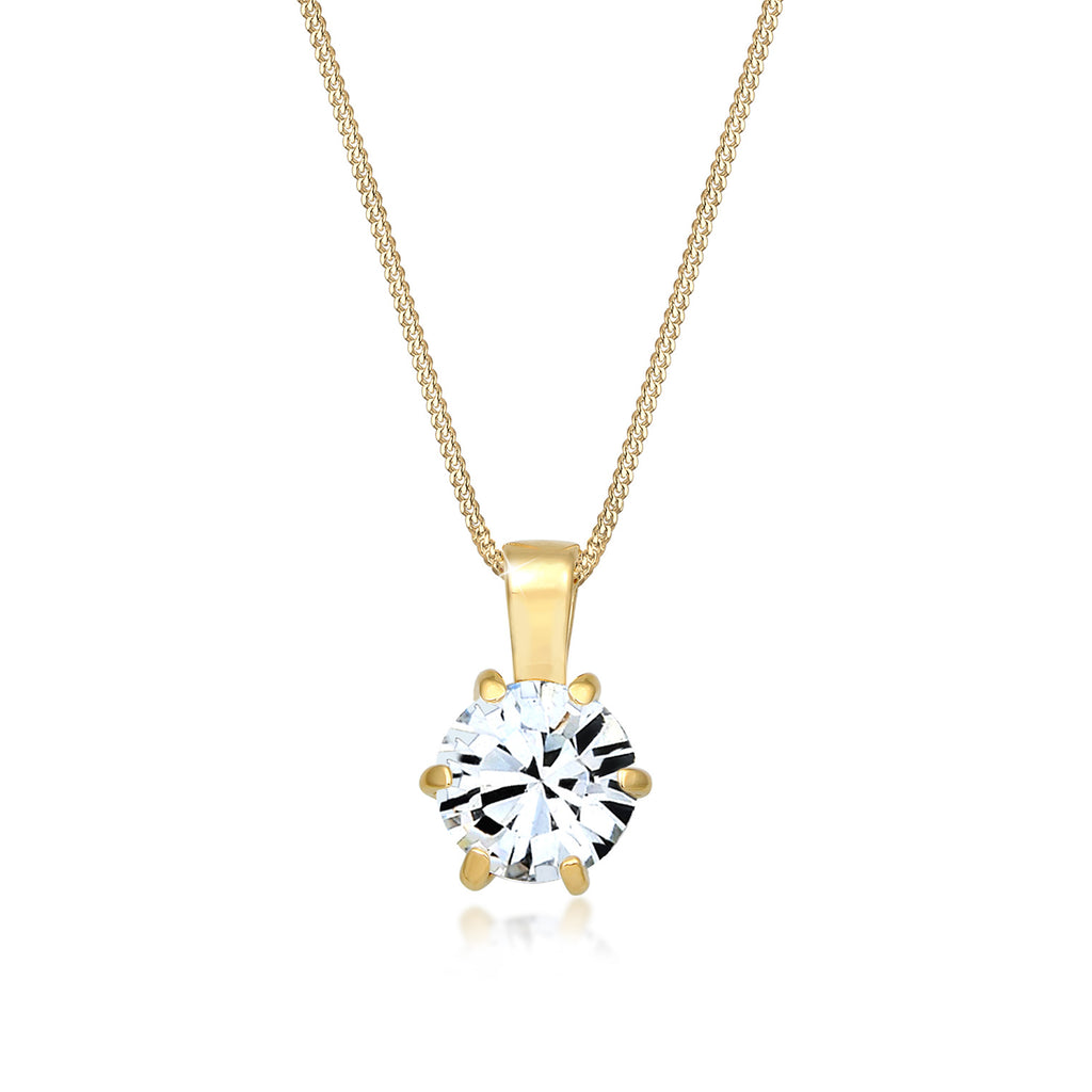 Gold Perhiasan Wanita Perak Asli - Silver Kalung  Curb Chain Solitaire Sparkling Crystal Lapis Emas