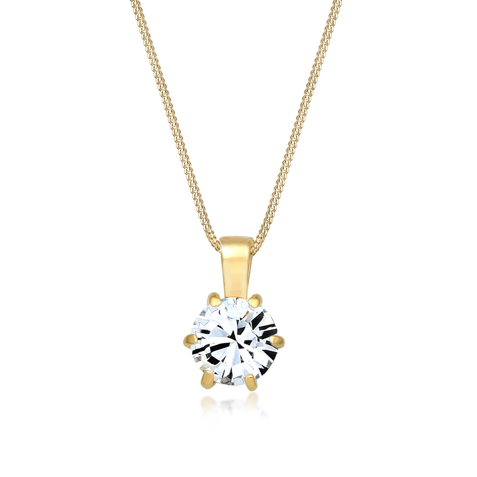 Gold Perhiasan Wanita Perak Asli - Silver Kalung  Curb Chain Solitaire Sparkling Crystal Lapis Emas