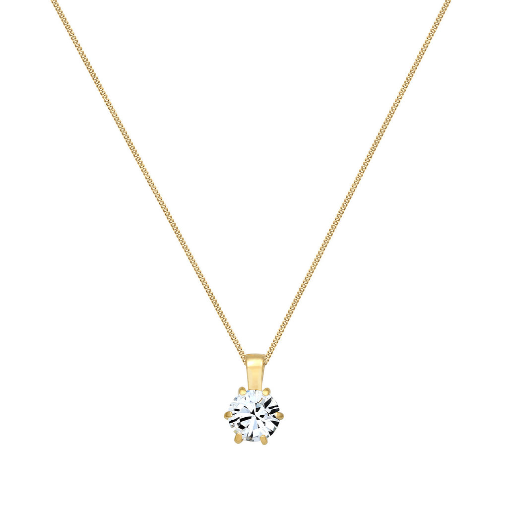 Gold Perhiasan Wanita Perak Asli - Silver Kalung  Curb Chain Solitaire Sparkling Crystal Lapis Emas