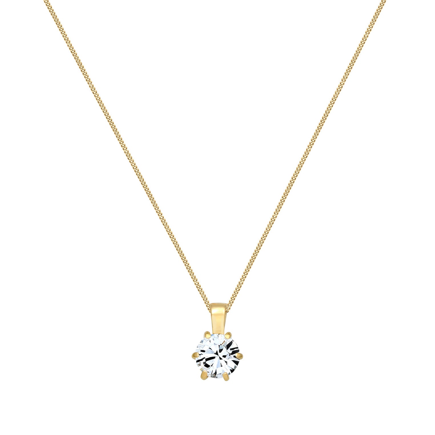 Gold Perhiasan Wanita Perak Asli - Silver Kalung  Curb Chain Solitaire Sparkling Crystal Lapis Emas