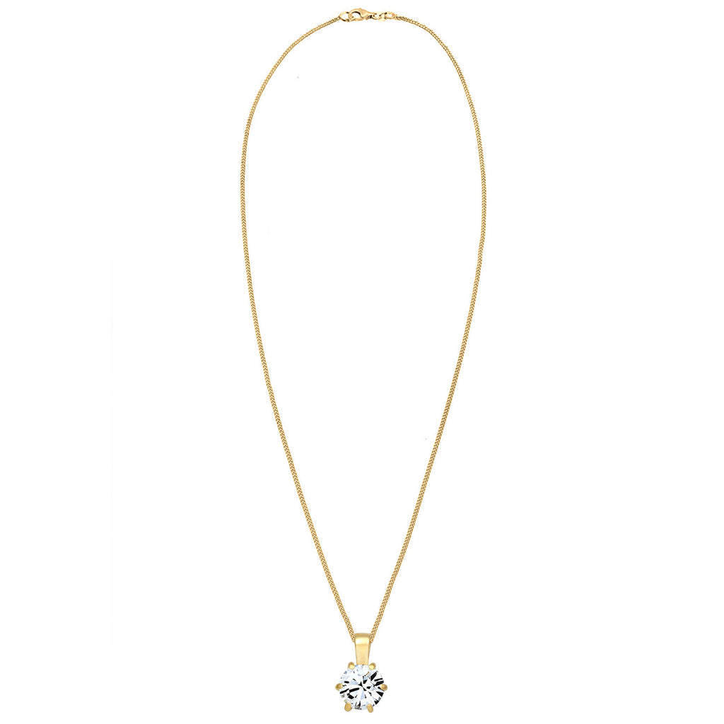 Gold Perhiasan Wanita Perak Asli - Silver Kalung  Curb Chain Solitaire Sparkling Crystal Lapis Emas