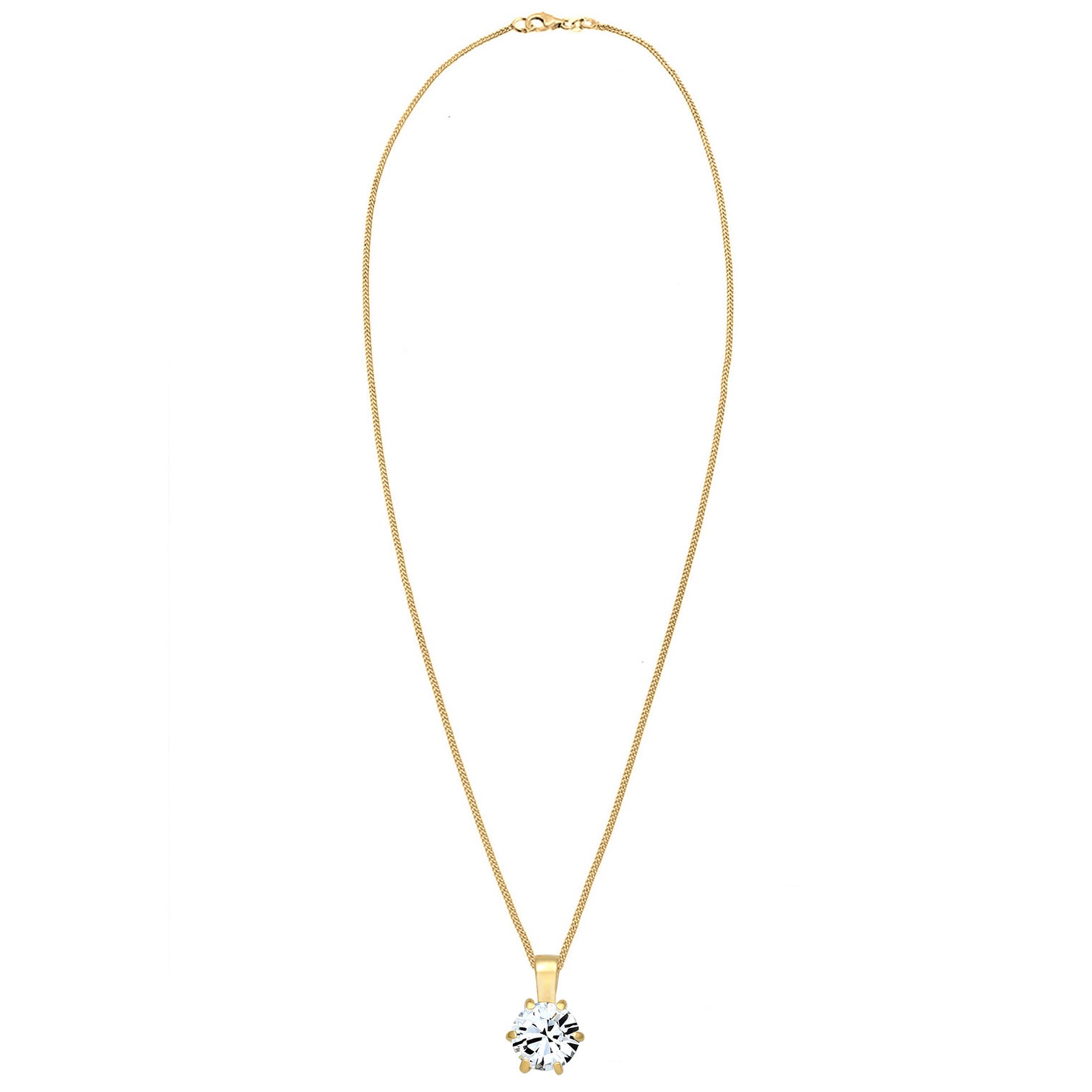 Gold Perhiasan Wanita Perak Asli - Silver Kalung  Curb Chain Solitaire Sparkling Crystal Lapis Emas