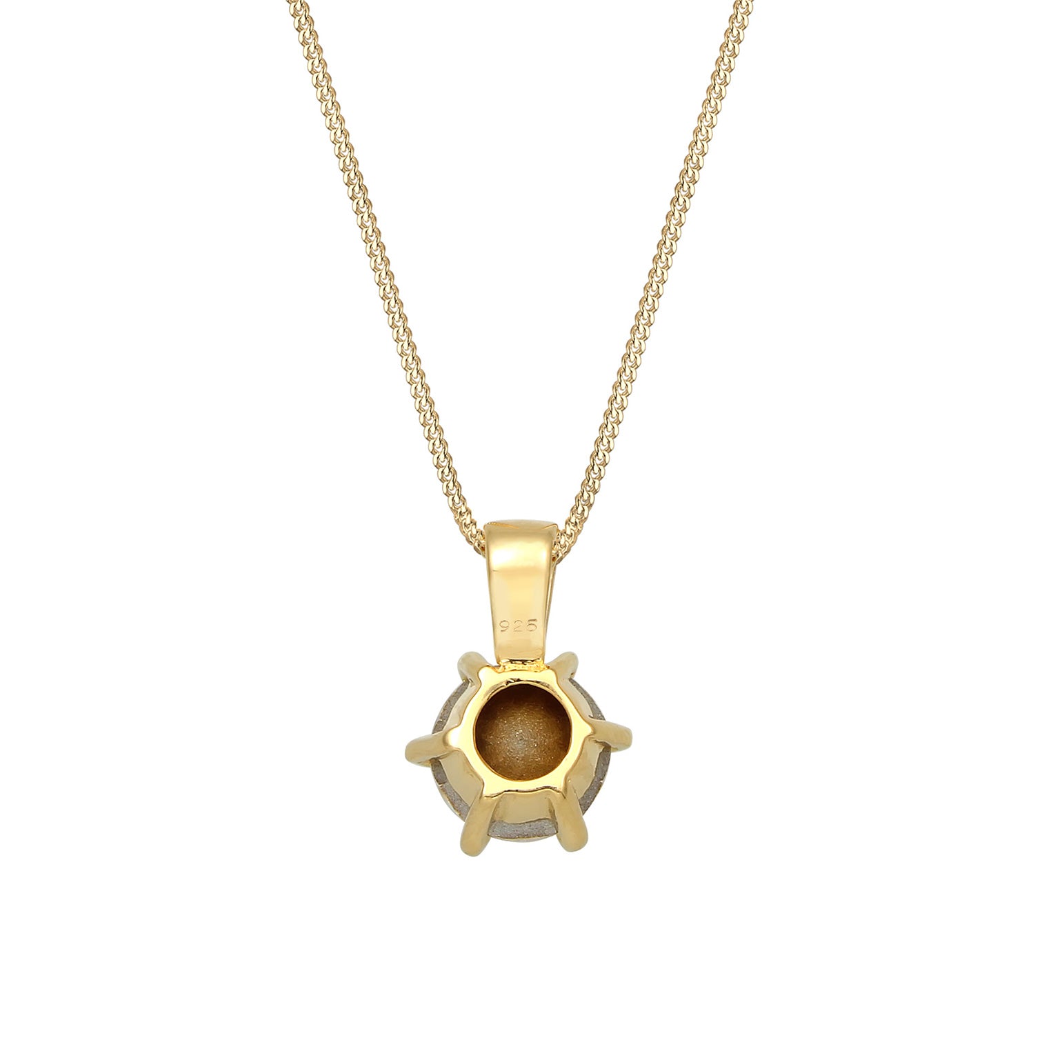 Gold Perhiasan Wanita Perak Asli - Silver Kalung  Curb Chain Solitaire Sparkling Crystal Lapis Emas