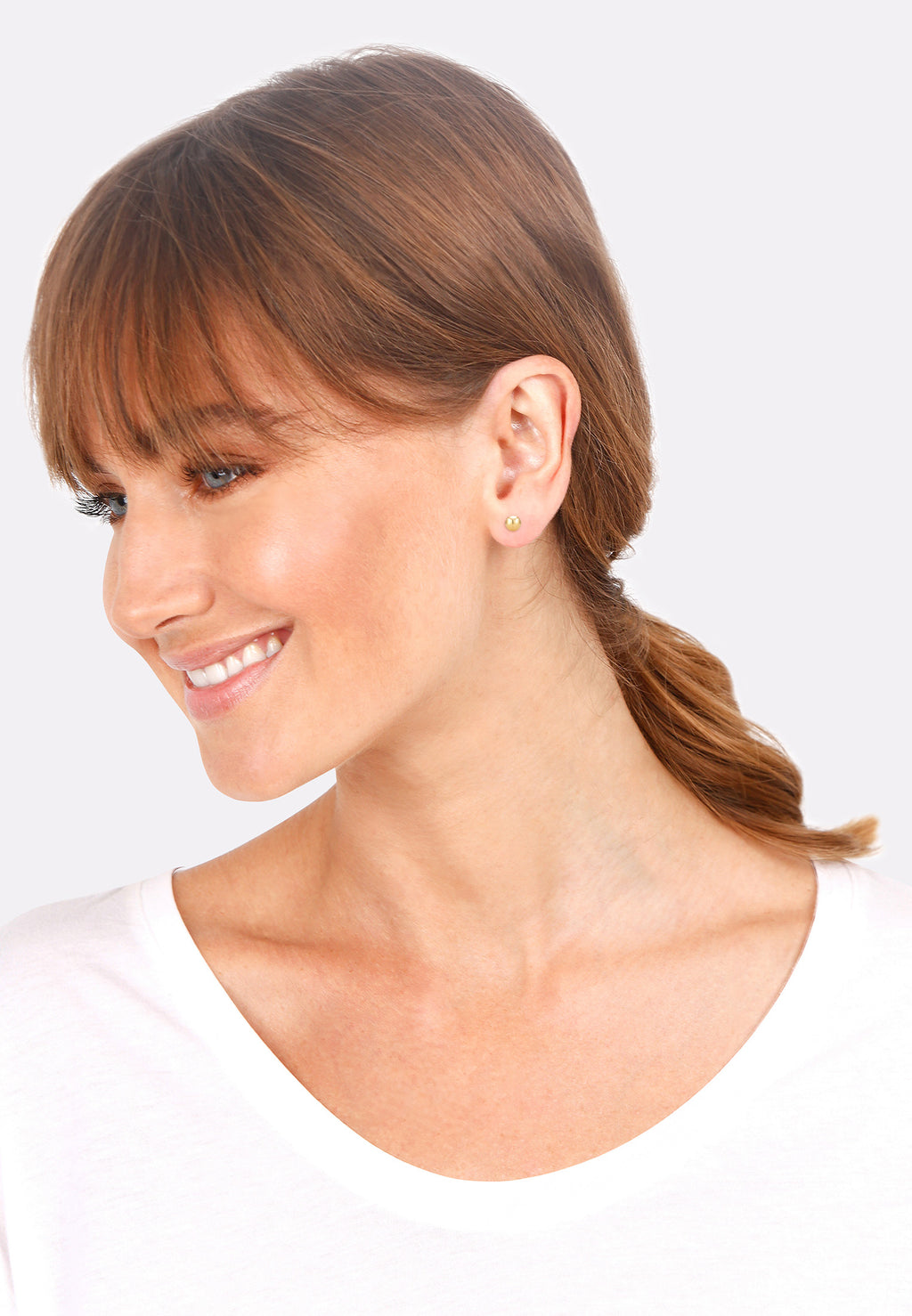 Gold Perhiasan Wanita Perak Asli - Silver Anting Studs Ball Freshwater Pearl Gold Plated