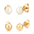Gold Perhiasan Wanita Perak Asli - Silver Anting Studs Ball Freshwater Pearl Gold Plated