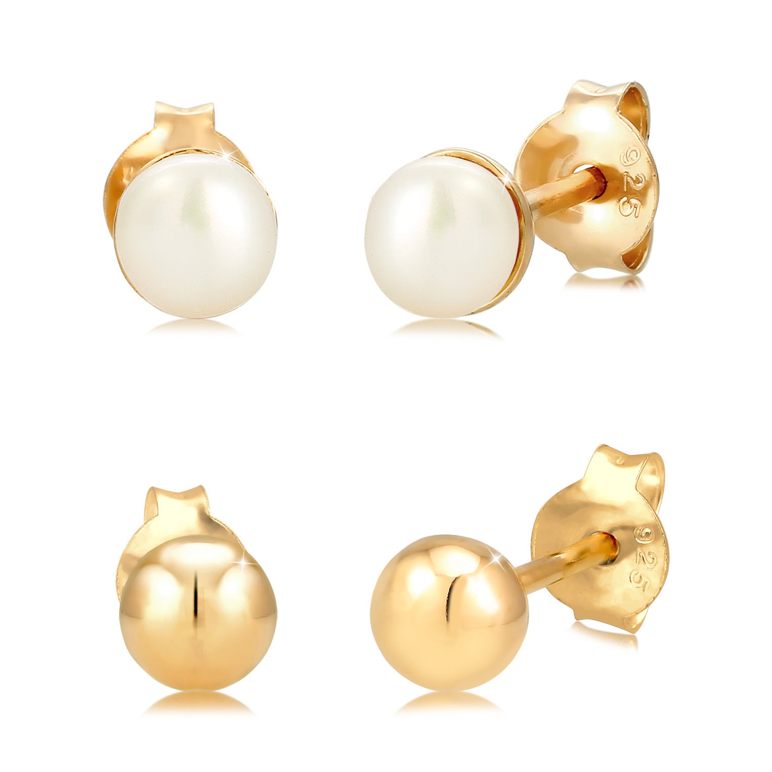 Gold Perhiasan Wanita Perak Asli - Silver Anting Studs Ball Freshwater Pearl Gold Plated