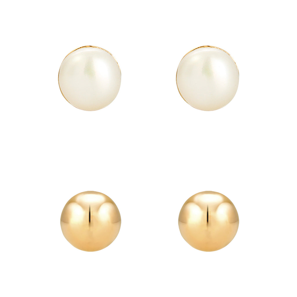 Gold Perhiasan Wanita Perak Asli - Silver Anting Studs Ball Freshwater Pearl Gold Plated