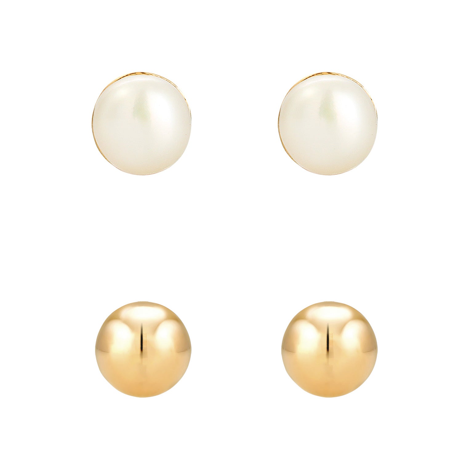Gold Perhiasan Wanita Perak Asli - Silver Anting Studs Ball Freshwater Pearl Gold Plated
