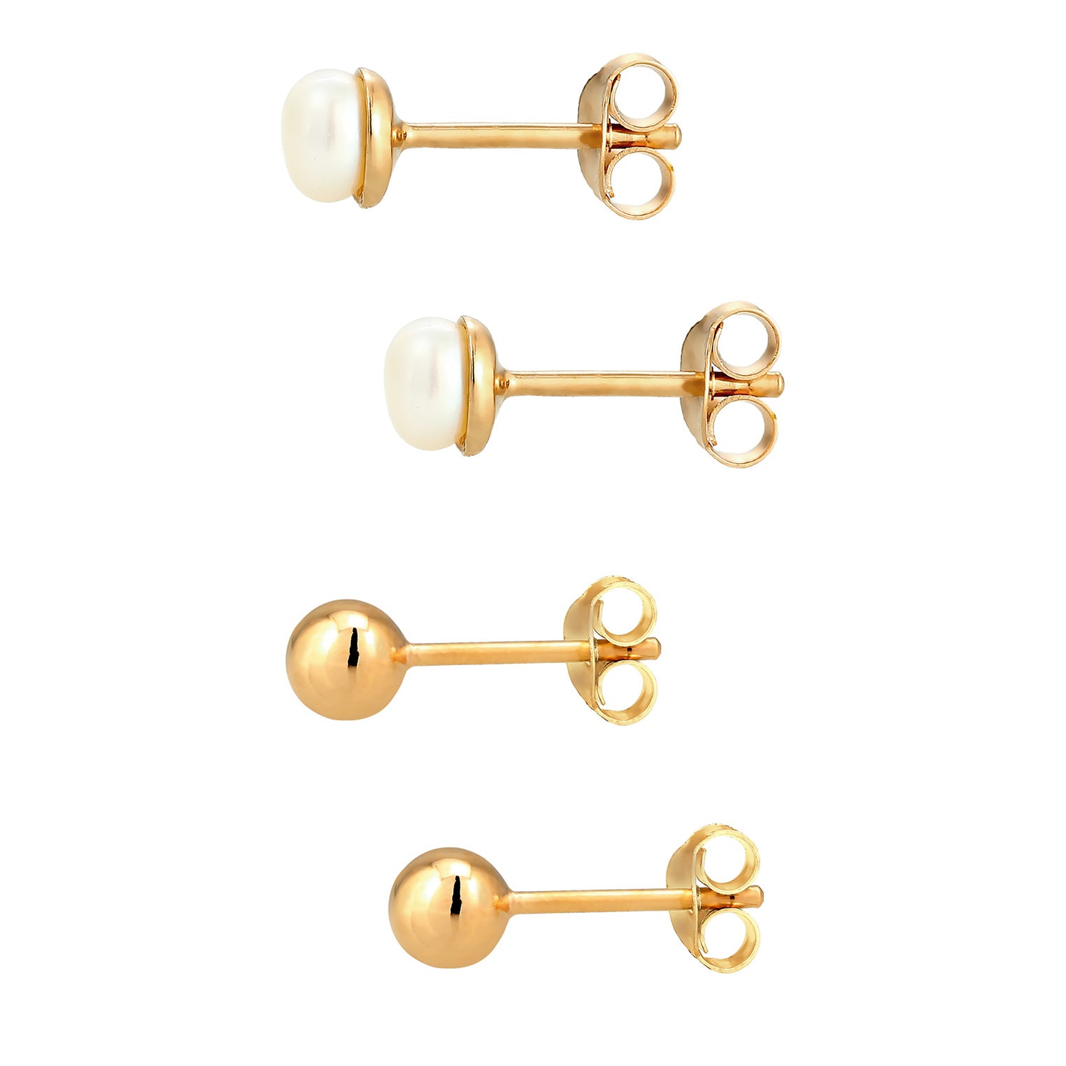 Gold Perhiasan Wanita Perak Asli - Silver Anting Studs Ball Freshwater Pearl Gold Plated