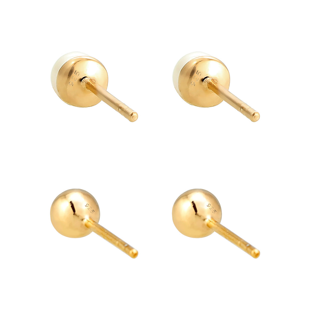 Gold Perhiasan Wanita Perak Asli - Silver Anting Studs Ball Freshwater Pearl Gold Plated