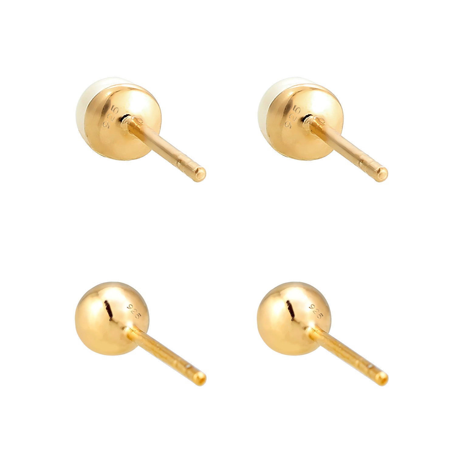Gold Perhiasan Wanita Perak Asli - Silver Anting Studs Ball Freshwater Pearl Gold Plated