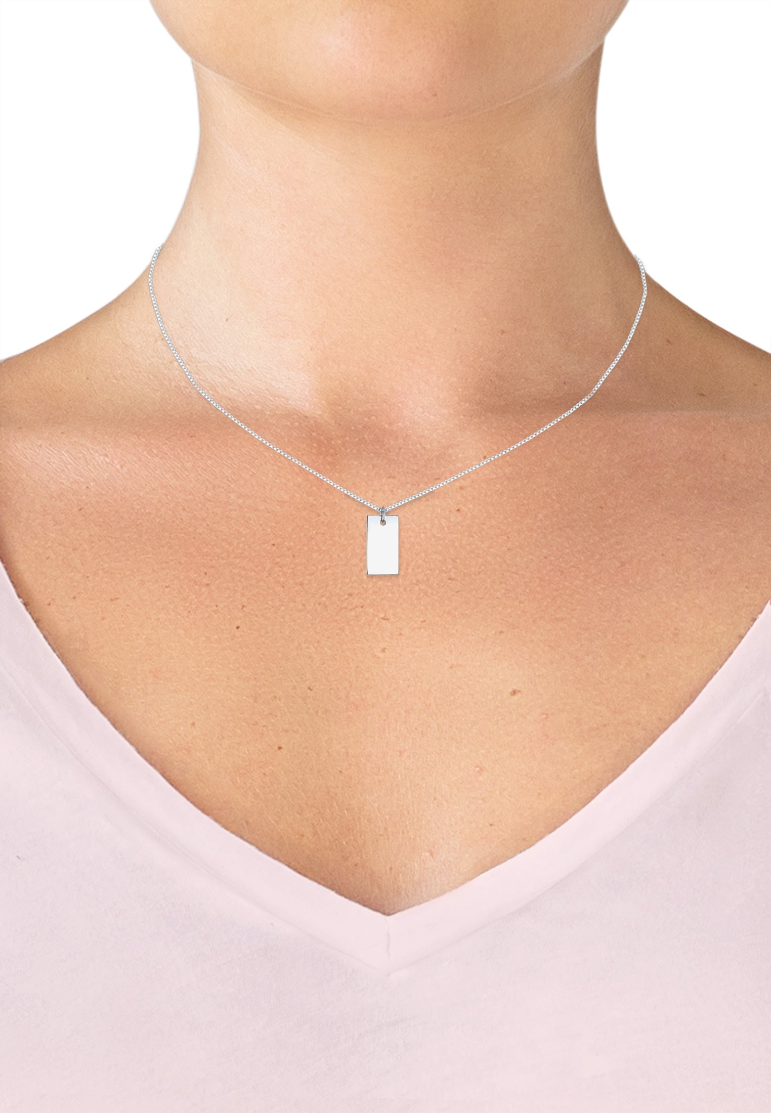 Silver Perhiasan Wanita Perak Asli - Silver Kalung  Rectangle Pedant Geo Look Basic Minimal