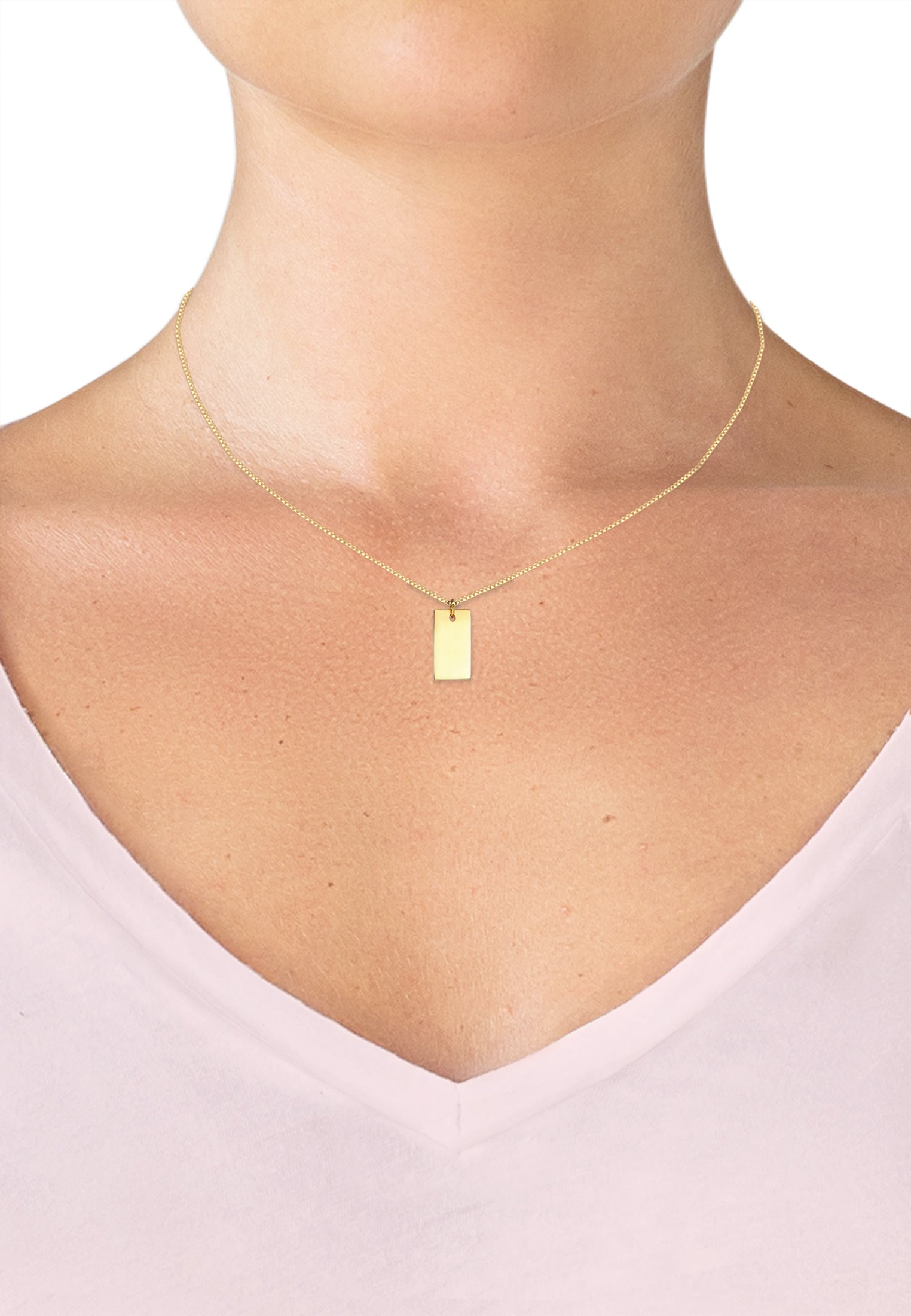 Gold Perhiasan Wanita Perak Asli - Silver Kalung  Rectangle Pedant Geo Look Basic Minimal Lapis Emas