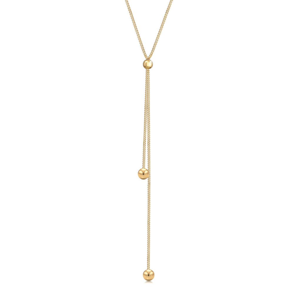 Gold Perhiasan Wanita Perak Asli - Silver Kalung  Y-Chain Ball Basic Minimal Adjustable Lapis Emas