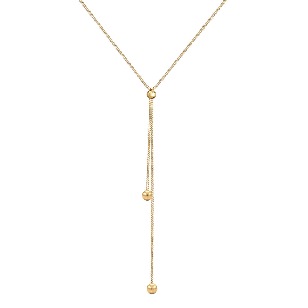 Gold Perhiasan Wanita Perak Asli - Silver Kalung  Y-Chain Ball Basic Minimal Adjustable Lapis Emas