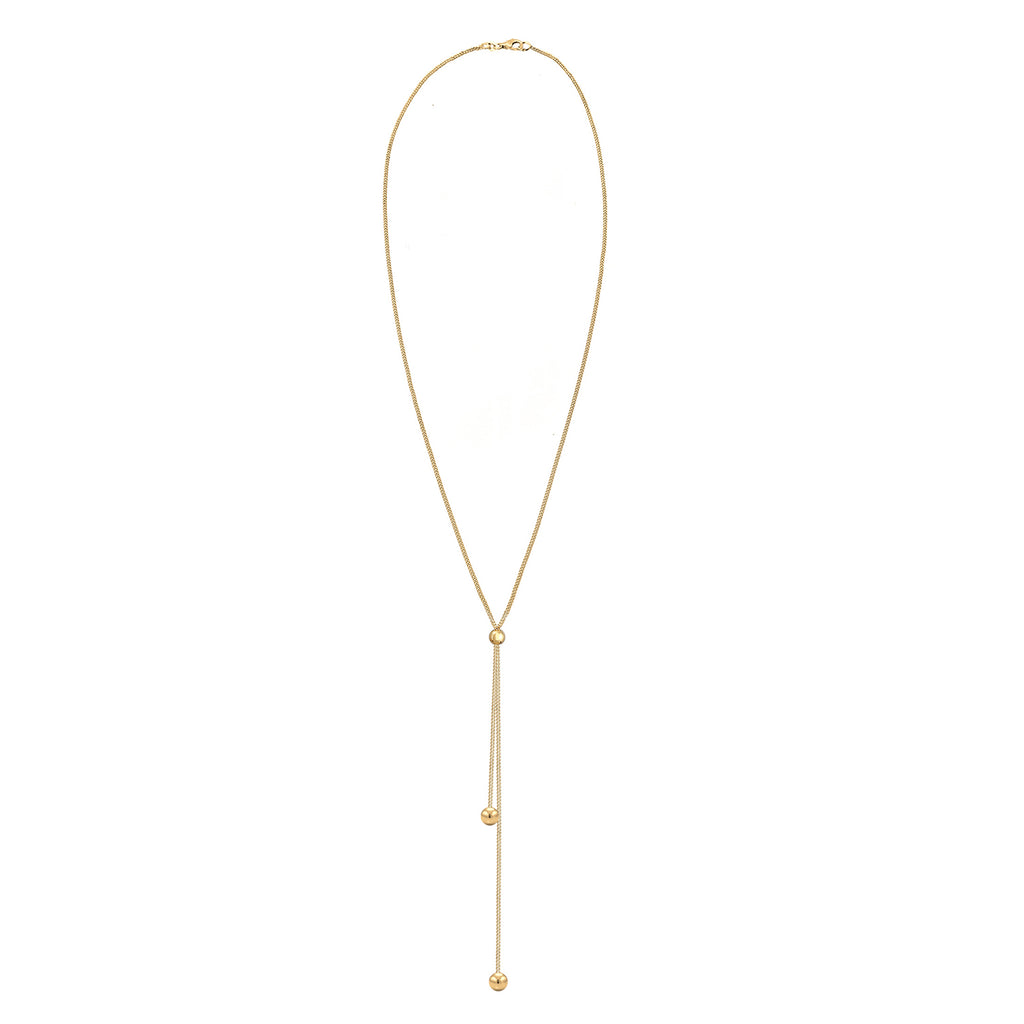 Gold Perhiasan Wanita Perak Asli - Silver Kalung  Y-Chain Ball Basic Minimal Adjustable Lapis Emas
