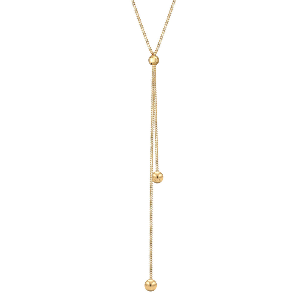 Gold Perhiasan Wanita Perak Asli - Silver Kalung  Y-Chain Ball Basic Minimal Adjustable Lapis Emas