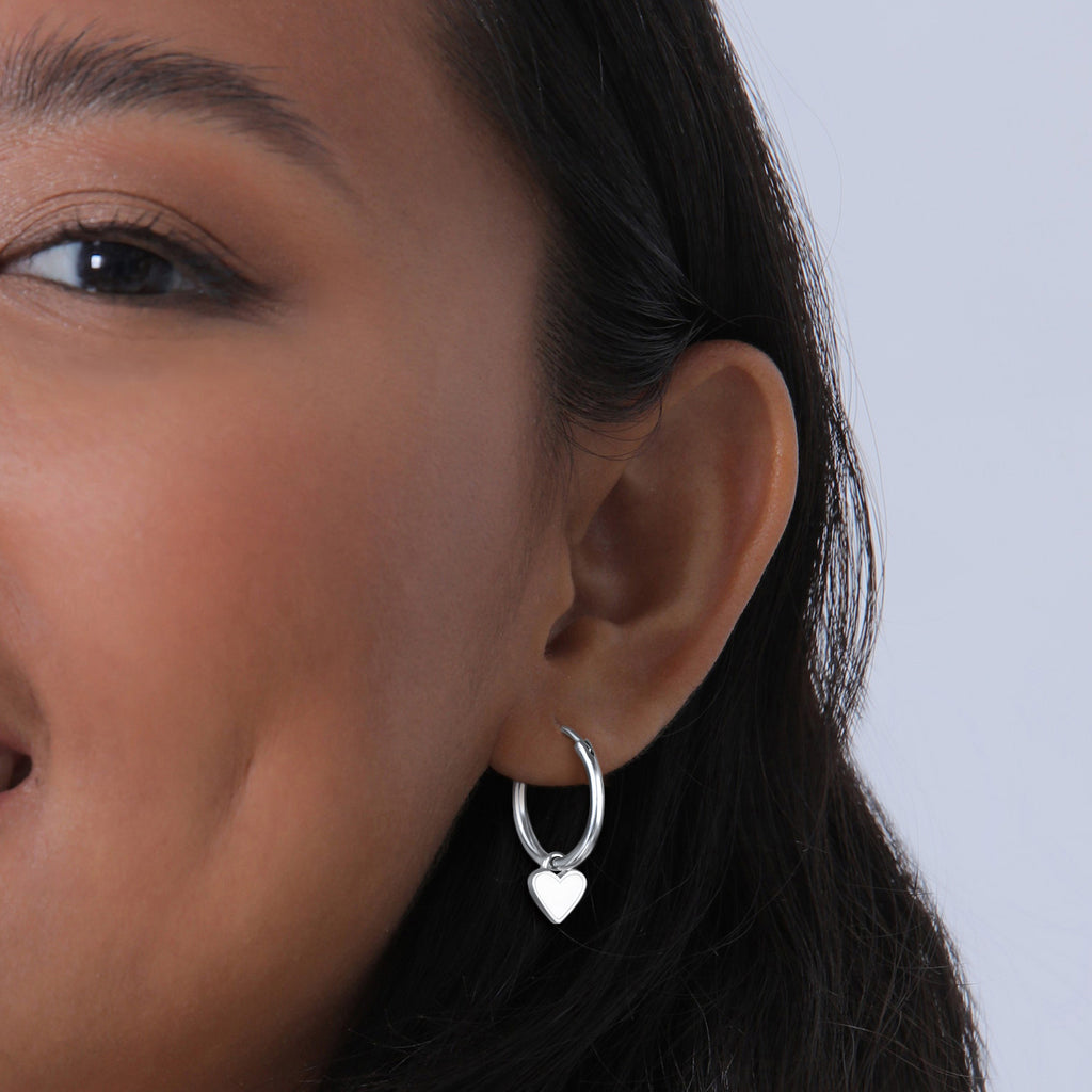 Silver Perhiasan Wanita Perak Asli - Silver Anting Creoles Heart Love Symbol