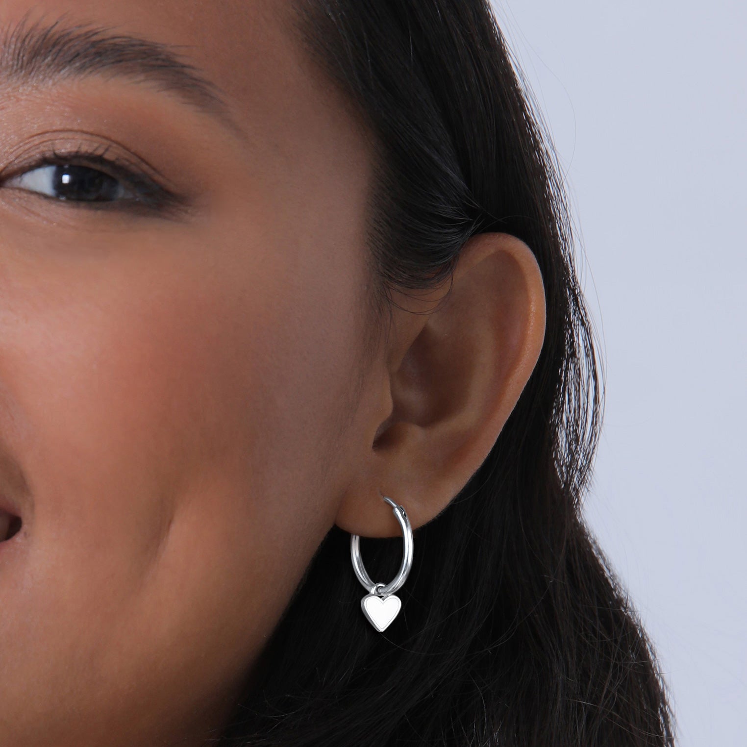Silver Perhiasan Wanita Perak Asli - Silver Anting Creoles Heart Love Symbol