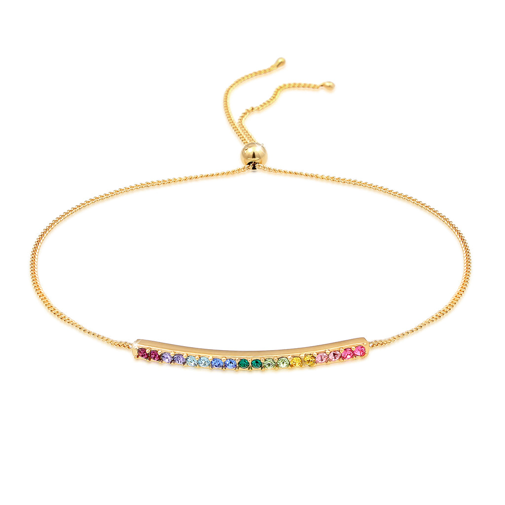Gold Perhiasan Wanita Perak Asli - Silver Gelang Colorful Rainbow Bar Crystals Gold Plated