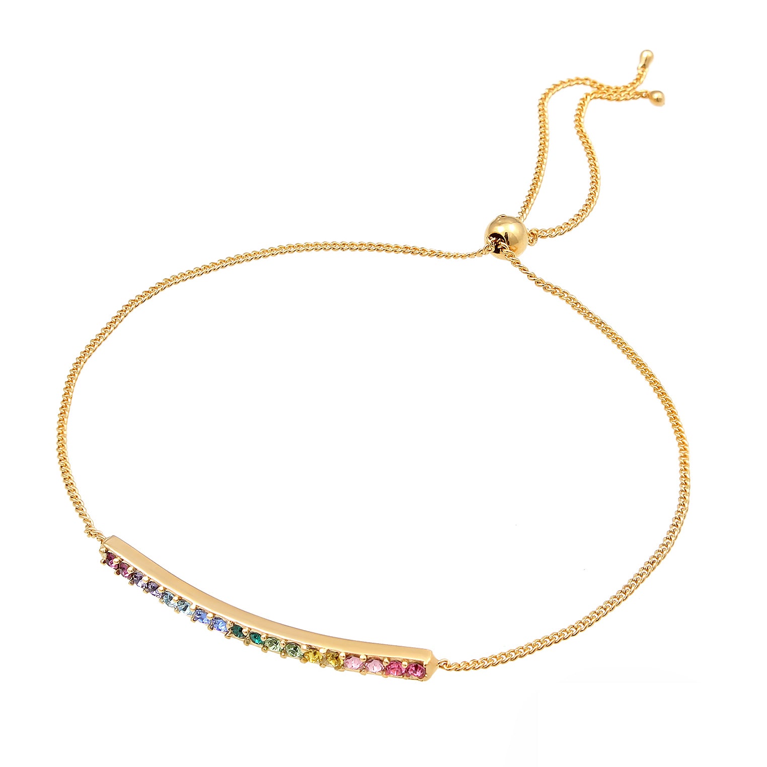 Gold Perhiasan Wanita Perak Asli - Silver Gelang Colorful Rainbow Bar Crystals Gold Plated