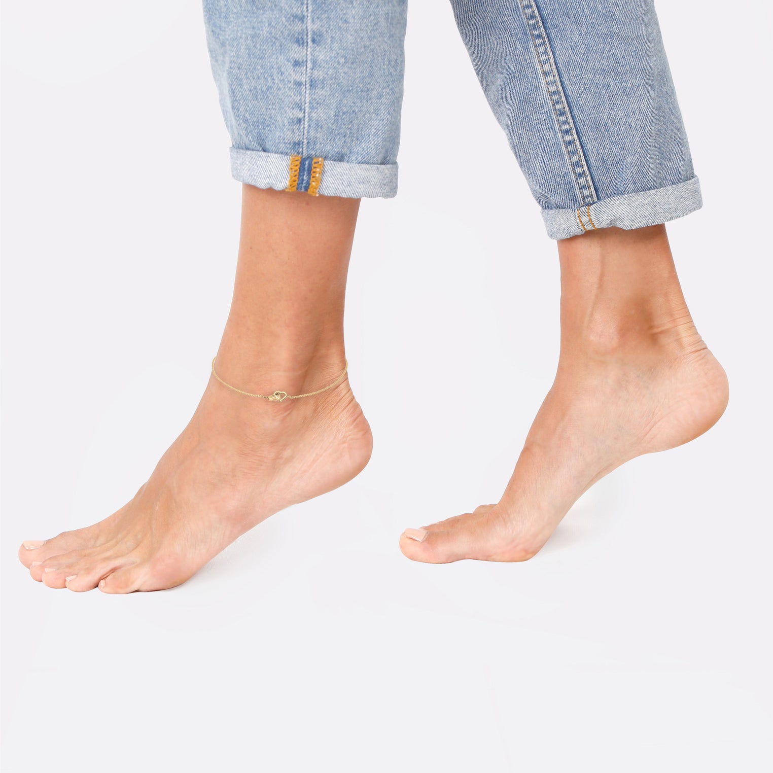 Gold Gelang Kaki Perhiasan Perak 925 Wanita Heart Minimalis Gold Plated