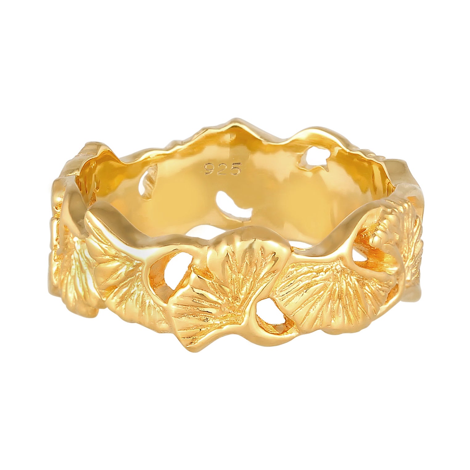 Gold Cincin Perhiasan Perak 925 Wanita Gingko Leaf Nature Gold Plated