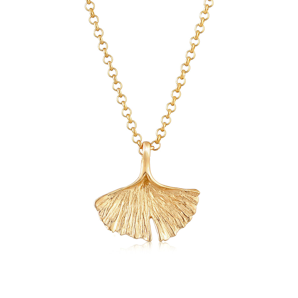 Gold Perhiasan Wanita Perak Asli - Silver Kalung  Gingko Leaf Tropical Nature Lapis Emas