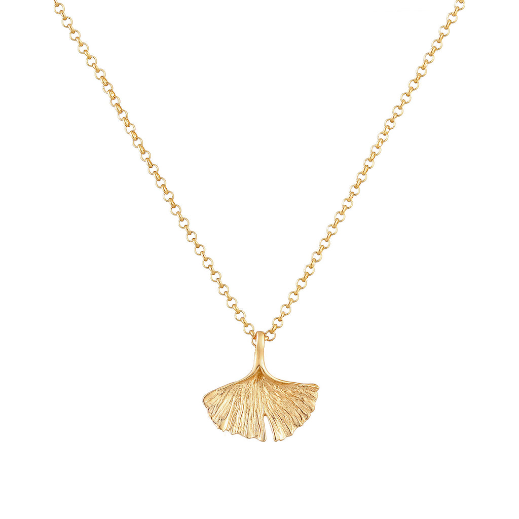 Gold Perhiasan Wanita Perak Asli - Silver Kalung  Gingko Leaf Tropical Nature Lapis Emas