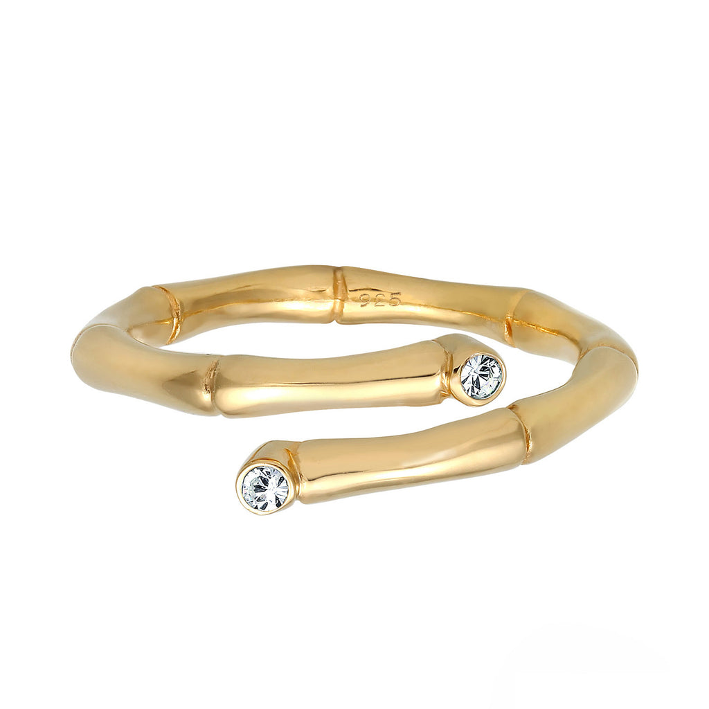 Gold Cincin Perhiasan Perak 925 Wanita Bamboo Wrap Tropical Gold Plated