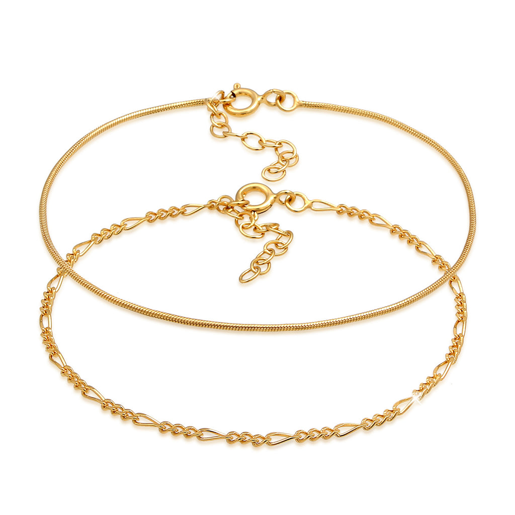 Gold Gelang Perhiasan Perak 925 Wanita Figaro Round Filigree Gold Plated