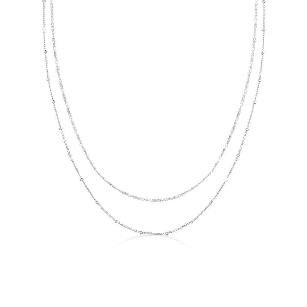 Silver Perhiasan Wanita Perak Asli - Silver Kalung   Basic Filigree Ball Chain Figaro Chain