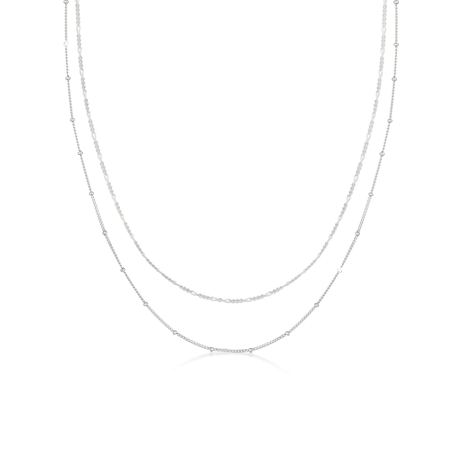 Silver Perhiasan Wanita Perak Asli - Silver Kalung   Basic Filigree Ball Chain Figaro Chain