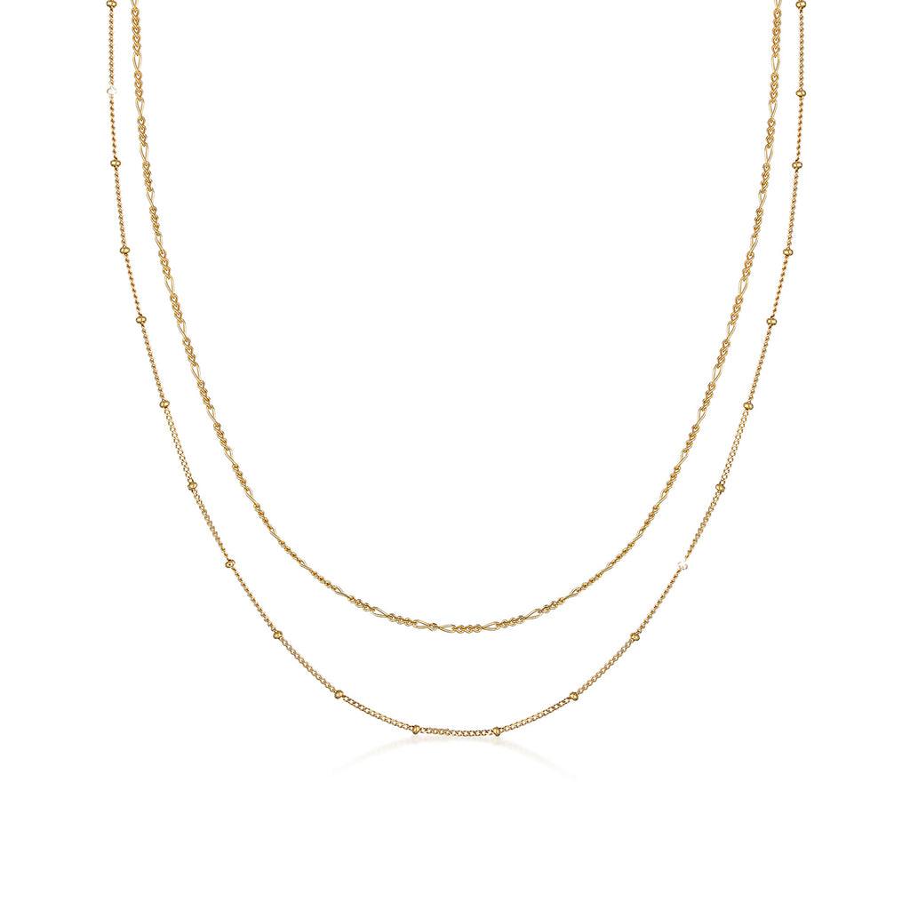 Gold Kalung Perhiasan Perak 925 Wanita Basic Filigree Ball Chain Figaro Chain Gold Plated