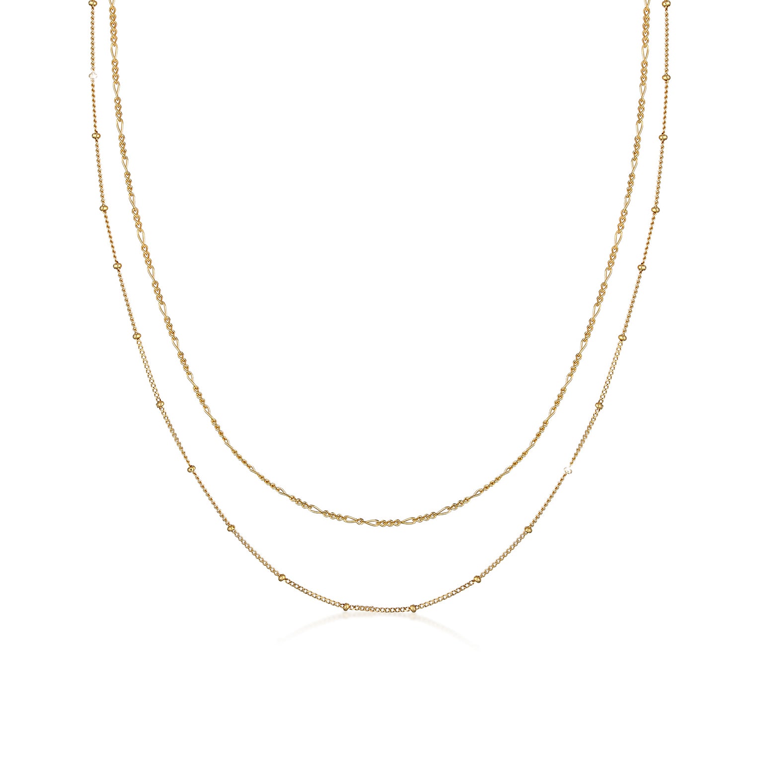 Gold Kalung Perhiasan Perak 925 Wanita Basic Filigree Ball Chain Figaro Chain Gold Plated