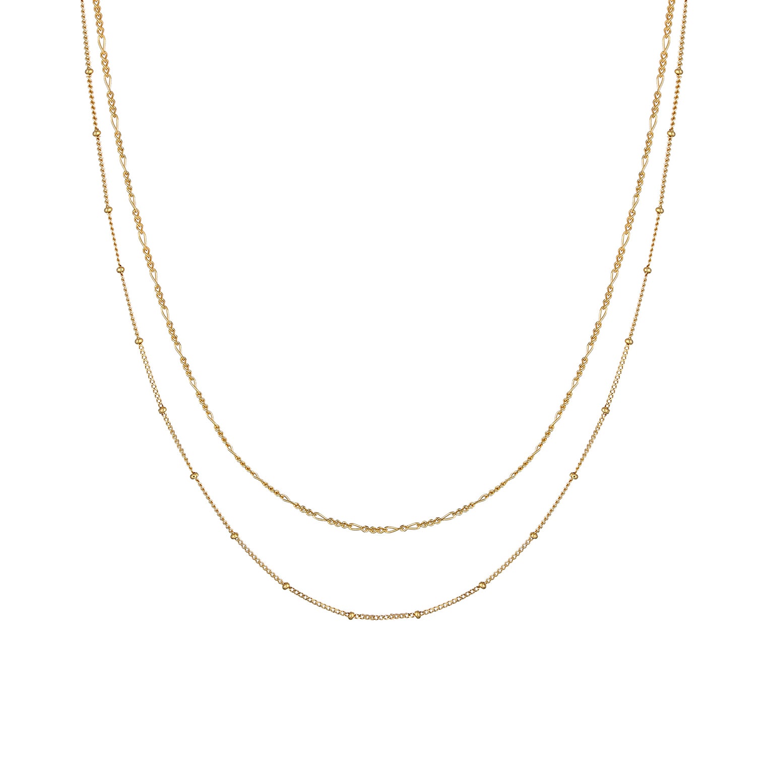 Gold Kalung Perhiasan Perak 925 Wanita Basic Filigree Ball Chain Figaro Chain Gold Plated