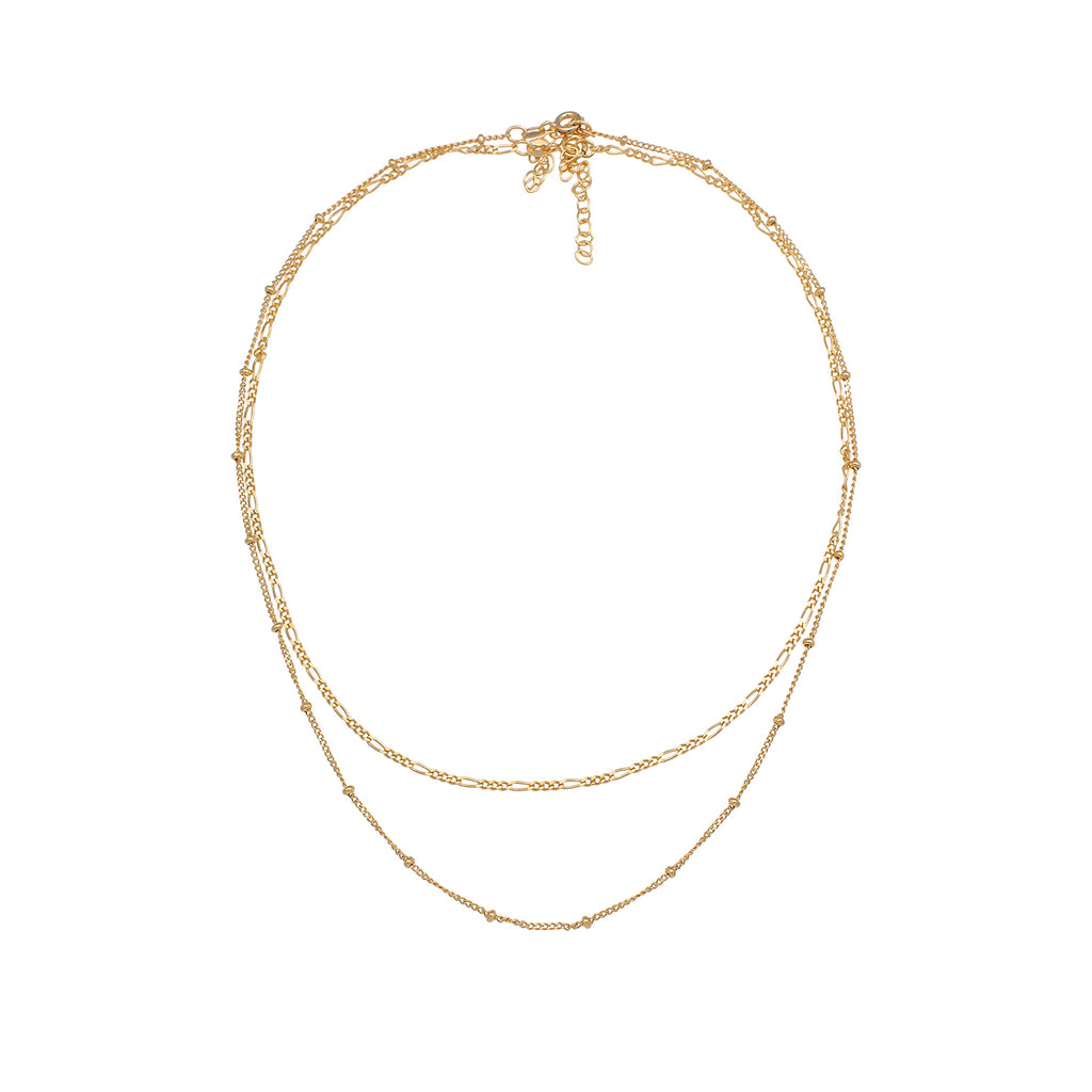 Gold Kalung Perhiasan Perak 925 Wanita Basic Filigree Ball Chain Figaro Chain Gold Plated