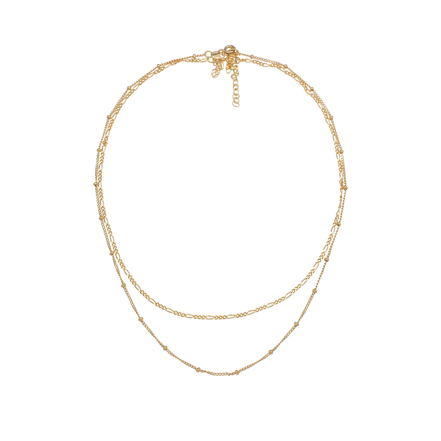 Gold Kalung Perhiasan Perak 925 Wanita Basic Filigree Ball Chain Figaro Chain Gold Plated