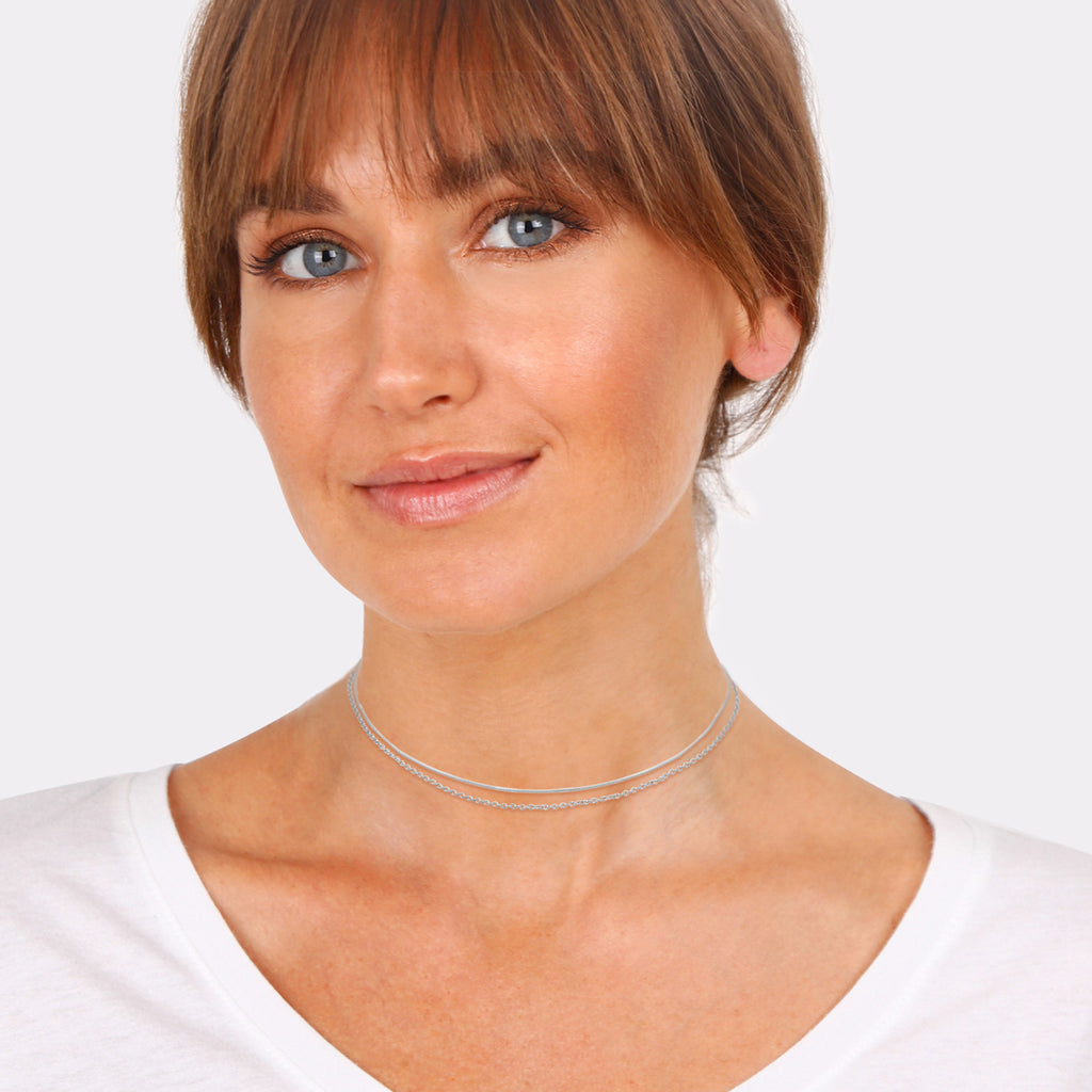 Silver Perhiasan Wanita Perak Asli - Silver Kalung   Choker Snake Chain Basic Minimal