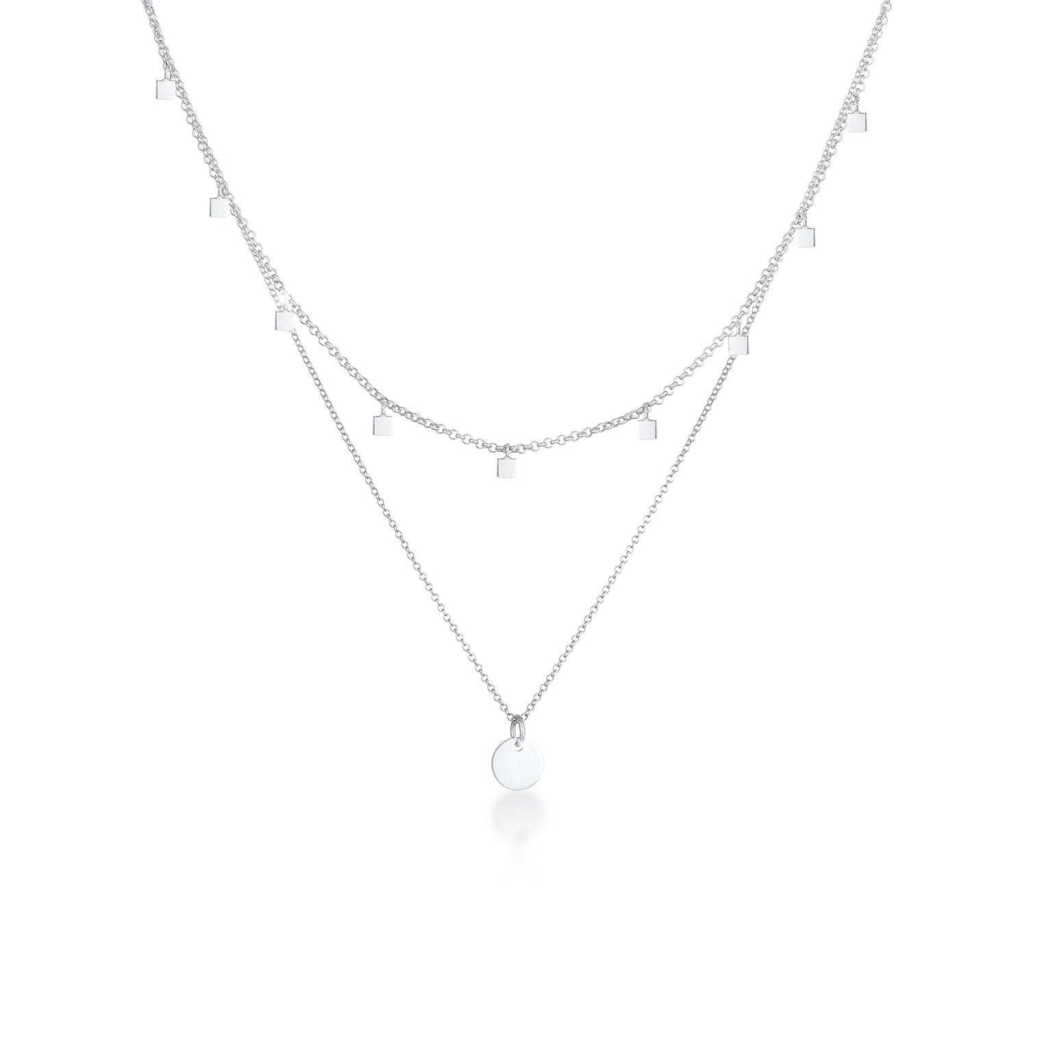 Silver Perhiasan Wanita Perak Asli - Silver Kalung  Set Choker Layer Platelets Geo Look