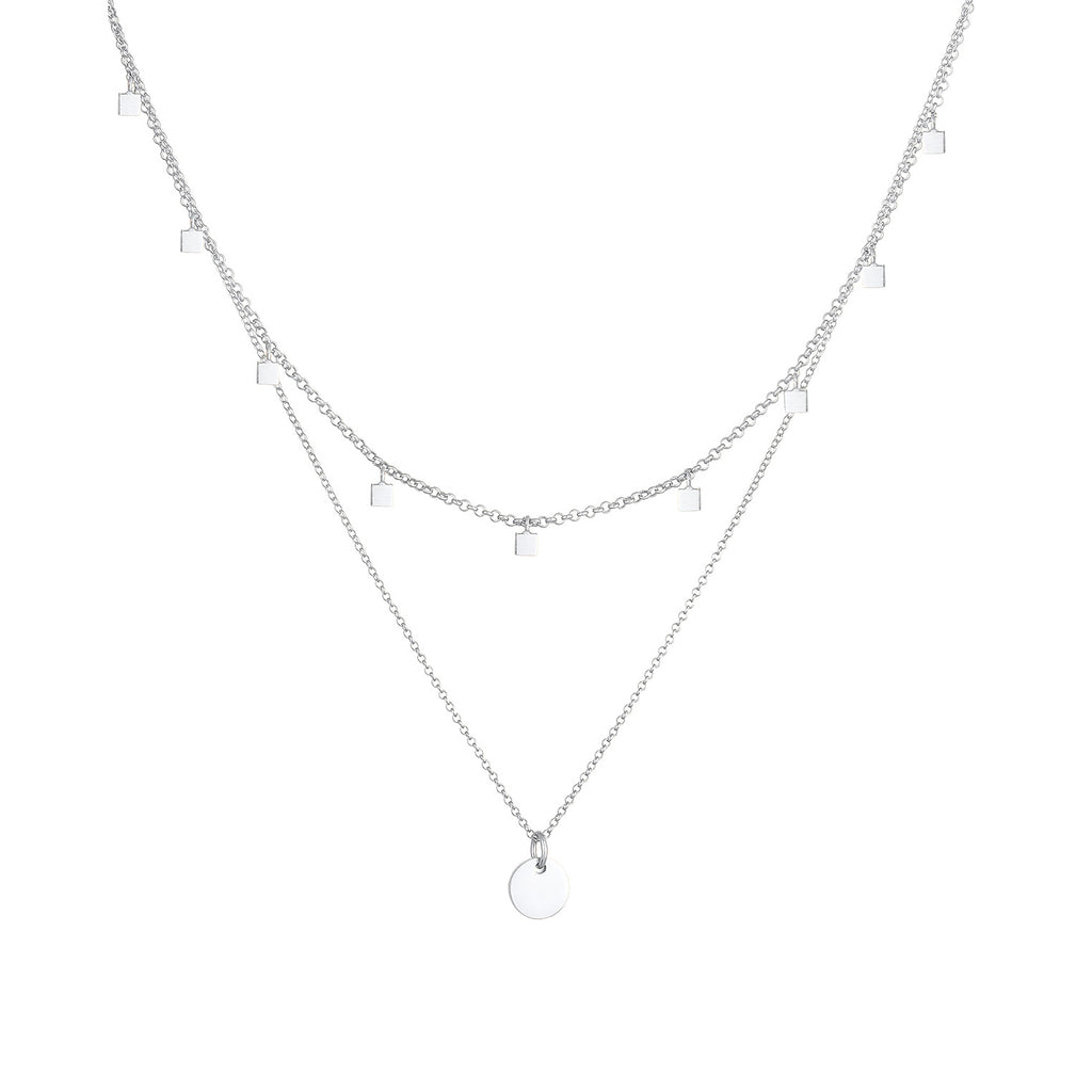 Silver Perhiasan Wanita Perak Asli - Silver Kalung  Set Choker Layer Platelets Geo Look
