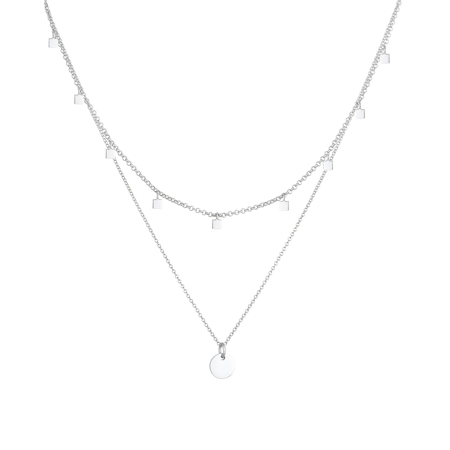 Silver Perhiasan Wanita Perak Asli - Silver Kalung  Set Choker Layer Platelets Geo Look