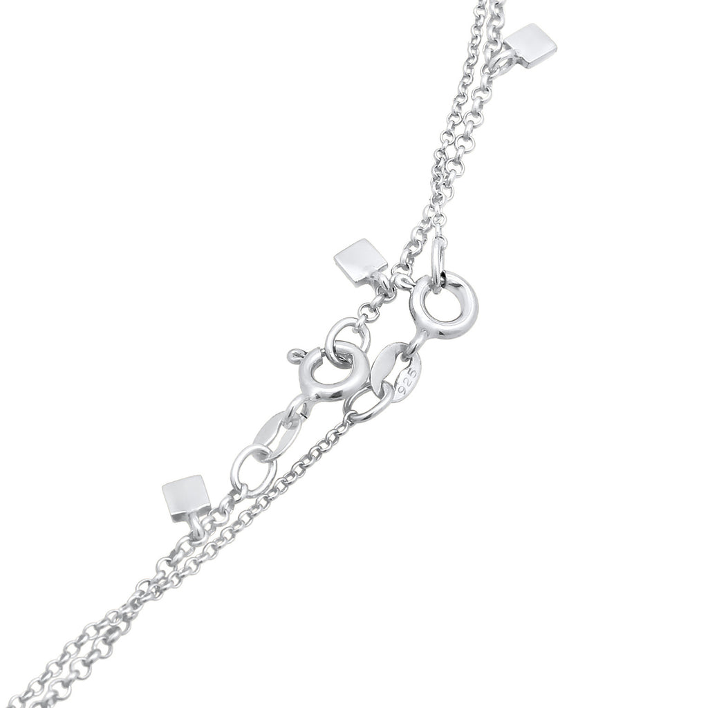 Silver Perhiasan Wanita Perak Asli - Silver Kalung  Set Choker Layer Platelets Geo Look