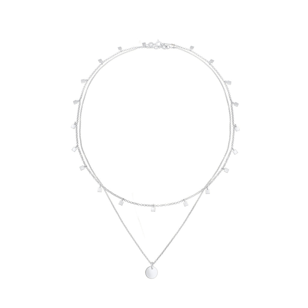 Silver Perhiasan Wanita Perak Asli - Silver Kalung  Set Choker Layer Platelets Geo Look