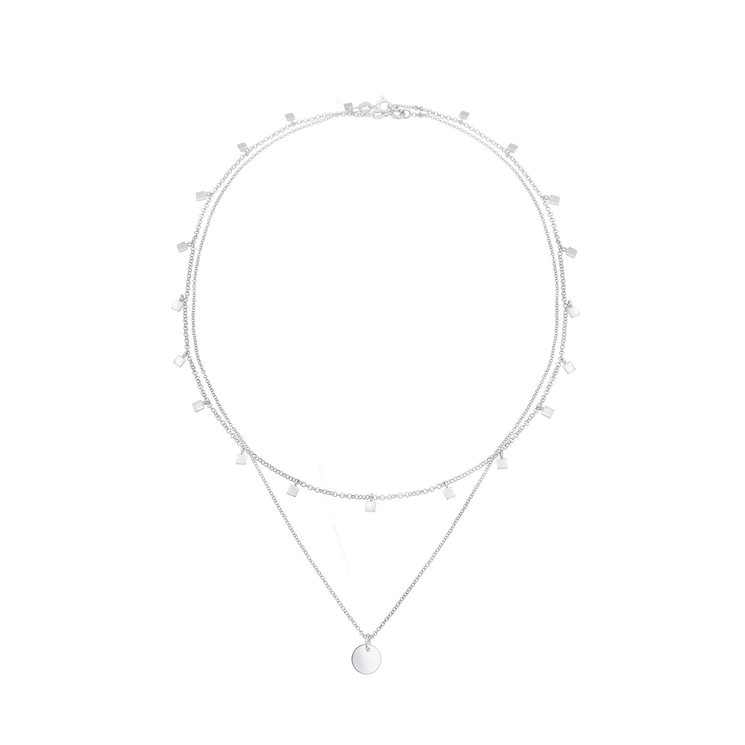 Silver Perhiasan Wanita Perak Asli - Silver Kalung  Set Choker Layer Platelets Geo Look