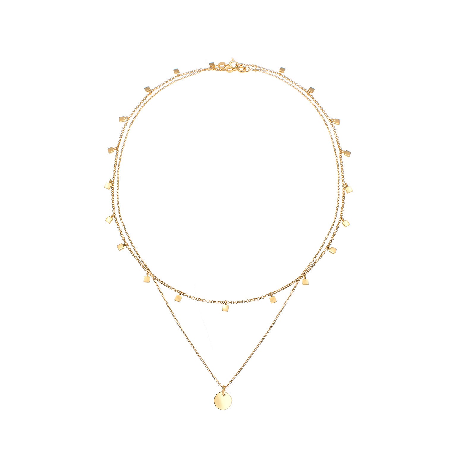 Gold Perhiasan Wanita Perak Asli - Silver Kalung   Choker Layer Set Platelets Geo Look Filigree Lapis Emas