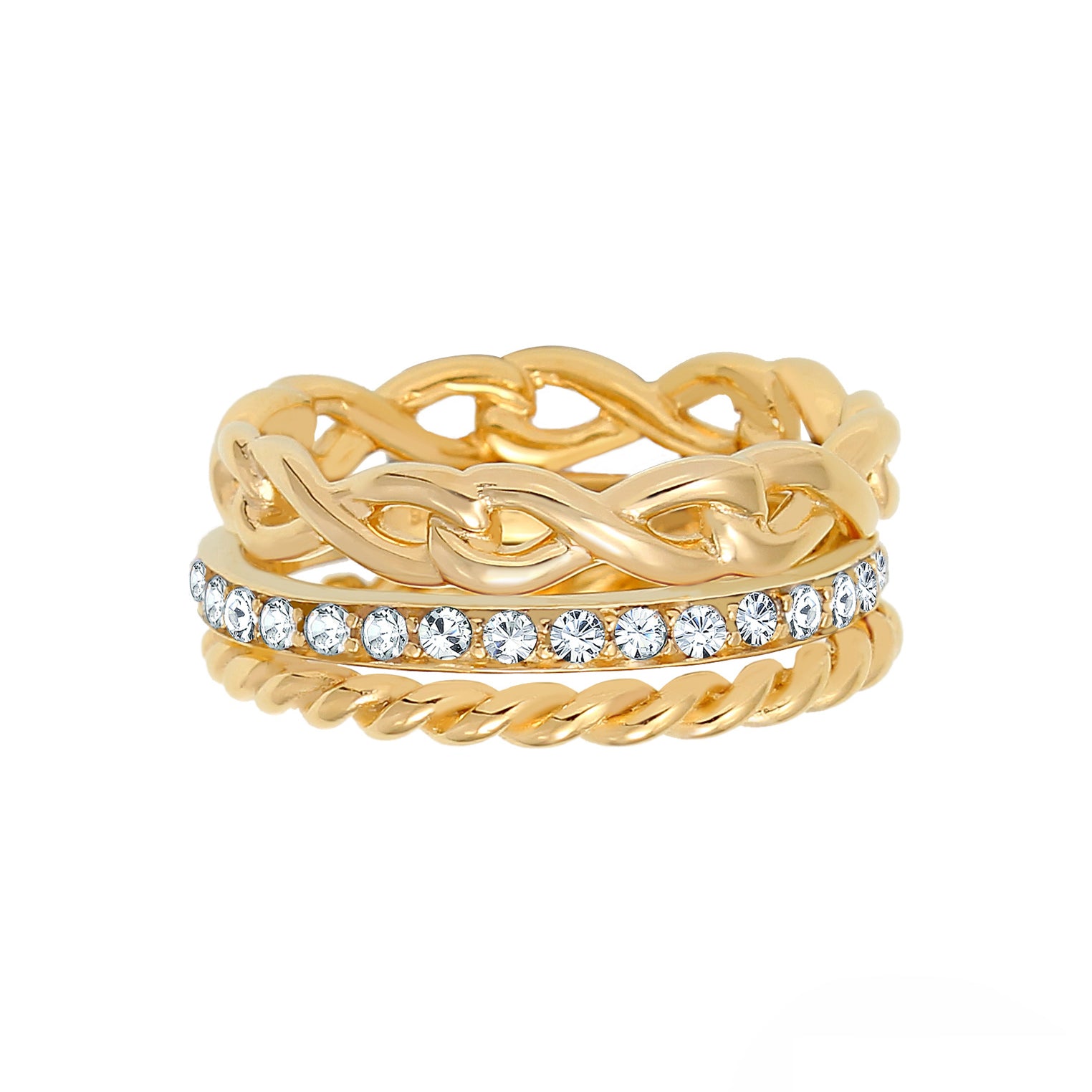 Gold Cincin Perhiasan Perak 925 Wanita Infinity Twisted Basic Crystals Gold Plated