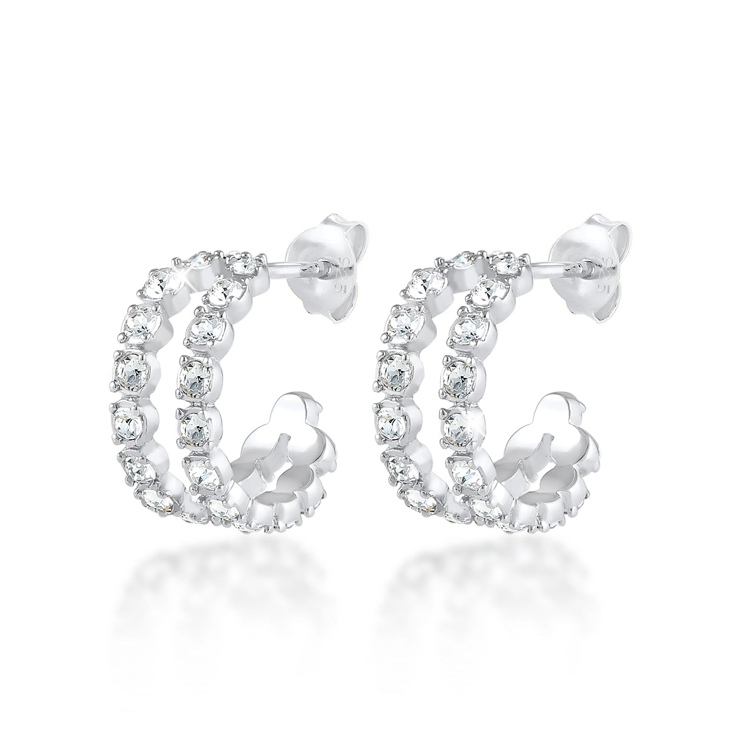 Silver Perhiasan Wanita Perak Asli - Silver Anting Creole Mini Elegant Crystals