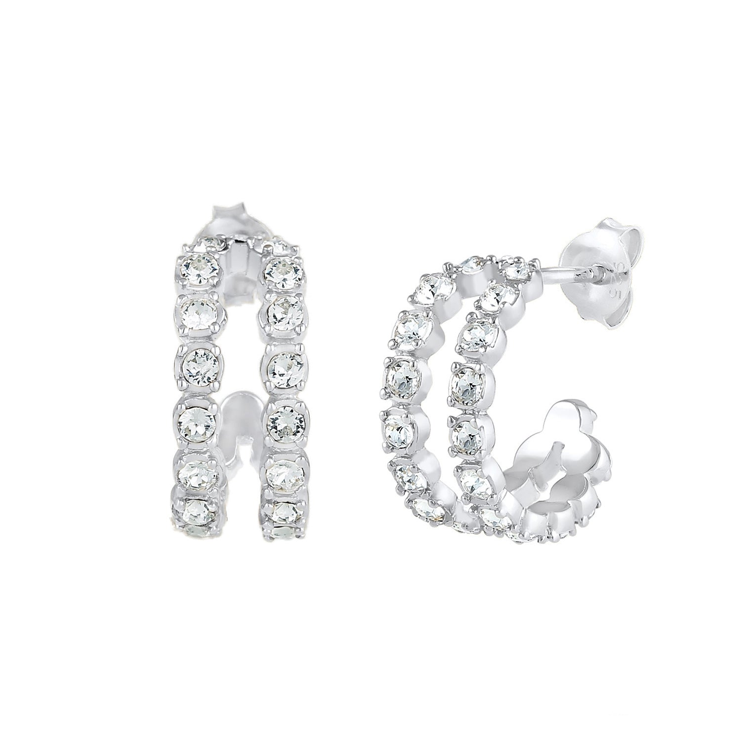 Silver Perhiasan Wanita Perak Asli - Silver Anting Creole Mini Elegant Crystals