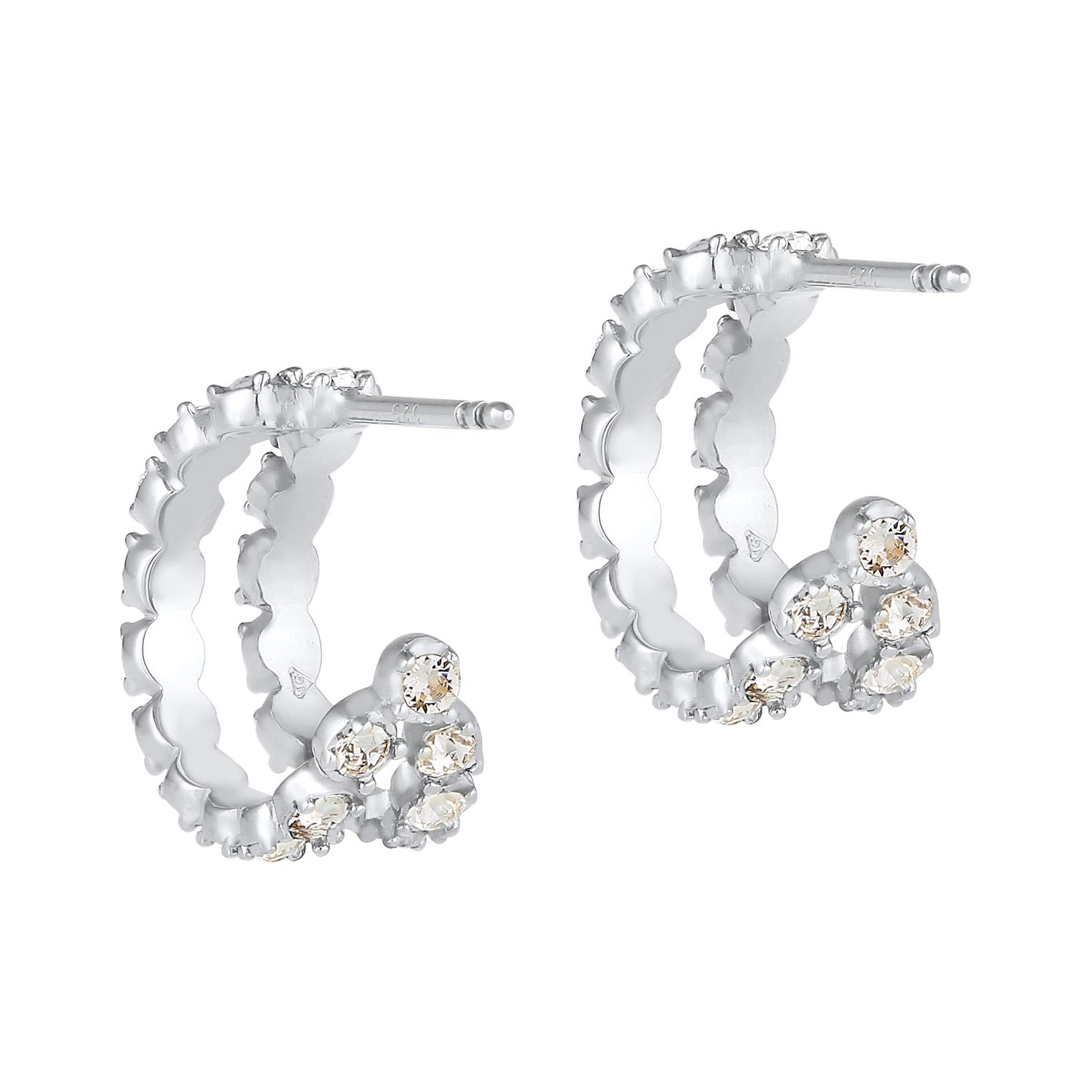 Silver Perhiasan Wanita Perak Asli - Silver Anting Creole Mini Elegant Crystals